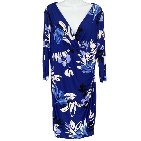 Lauren Ralph Lauren Women's Blue Floral Print Long Sleeve Dress Size 16 Office - Picture 1 of 13